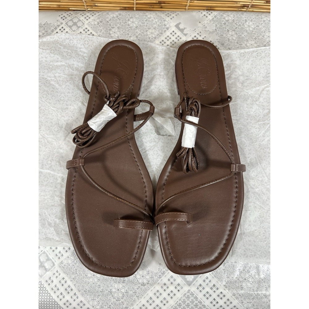 J.crew Leather Strappy Toe-loop Flat Sandals Brown Sz 10 Style AX897‎